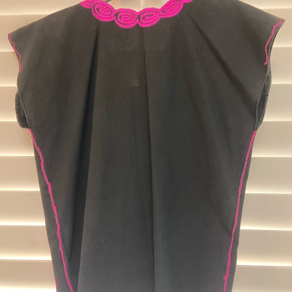 Colorful Embroidered Black Tunic Tank Made in Mexico Patchwork Embroidered - Picture 6 of 7